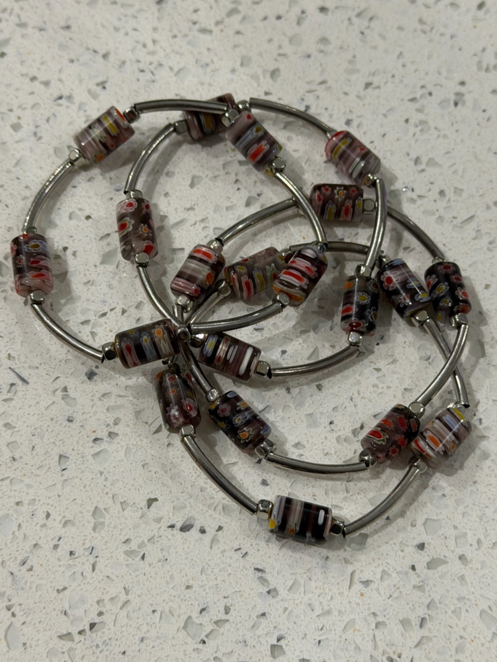 ❤️ Handmade Purple Millefiori Glass Bead Bracelet Set
